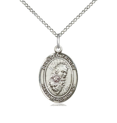 Blessed Trinity Sterling Silver Oval Medium Medal Necklace with Sterling Silver Chain, Bliss Manufacturing