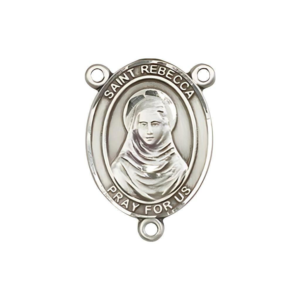 Bliss St. Rebecca Engravable Silver Rosary Centerpiece, Measures 3/4-inch tall by 1/2-inch wide