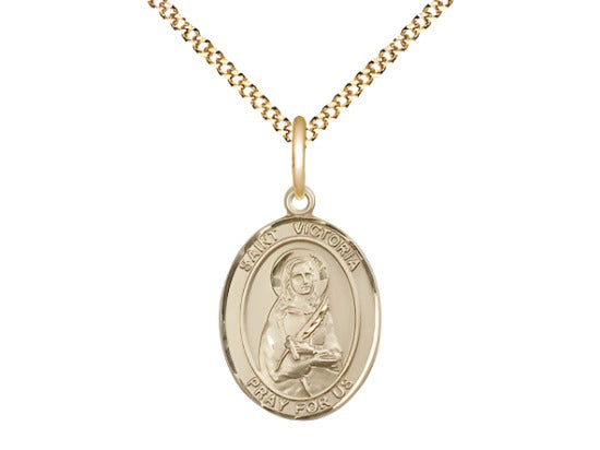 Bliss Medium 14kt Gold Filled St Victoria Pendant on a 18 inch Gold Plate Light Curb Chain,