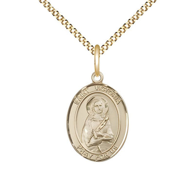 St. Victoria 14kt Gold-filled Oval Medal Pendant with Gold-plated Chain, Measures 3/4-inch tall by 1/2-inch wide, Bliss Manufacturing