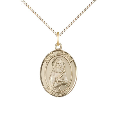 St. Victoria 14kt Gold-filled Oval Medal Pendant with Gold-filled Chain, Measures 3/4-inch tall by 1/2-inch wide, Bliss Manufacturing