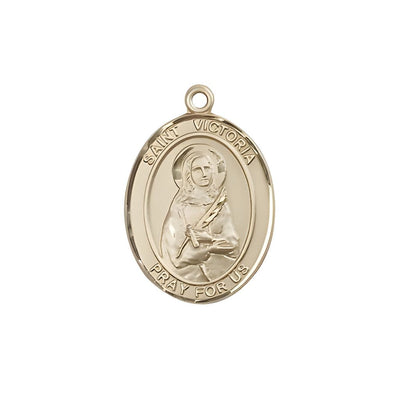 St. Victoria 14kt Gold Oval Medal Pendant, Measures 3/4-inch tall by 1/2-inch wide, Bliss Manufacturing