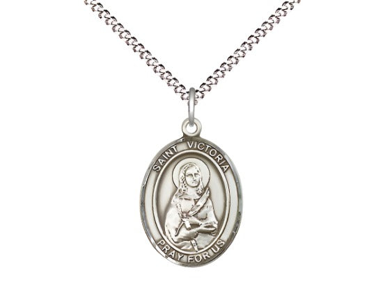 Bliss Medium Sterling Silver St Victoria Pendant on a 18 inch Light Rhodium-plated Light Curb Chain,