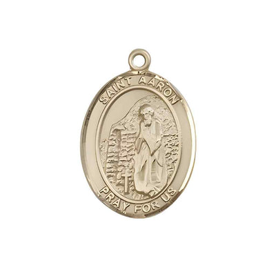 Medium Saint Aaron 14kt Gold Oval Medal Pendant comes with Deluxe Gift Box | Bliss Manufacturing