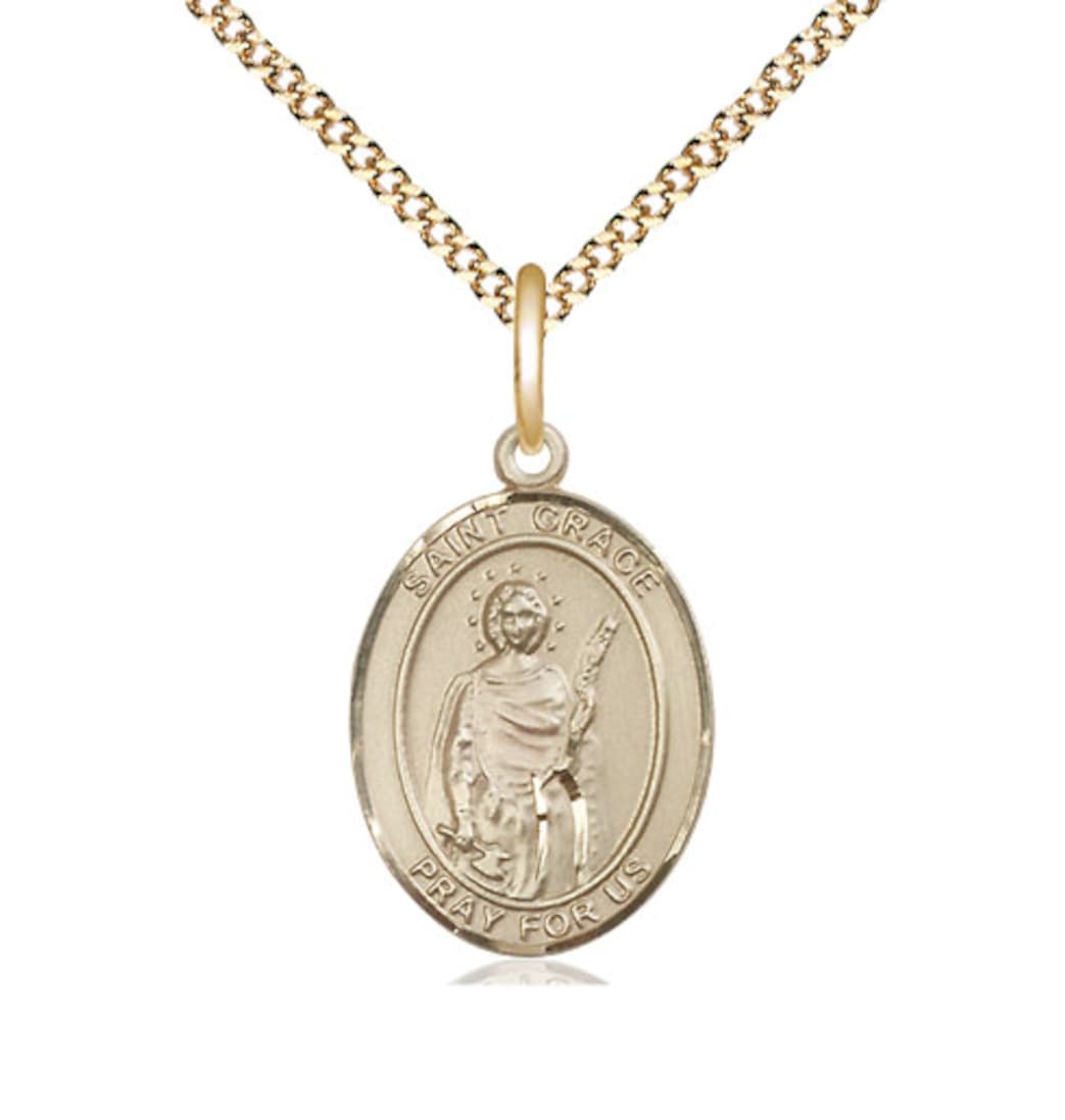 St Grace gold filled oval medal necklace with plated chain, Bliss Manufacturing
