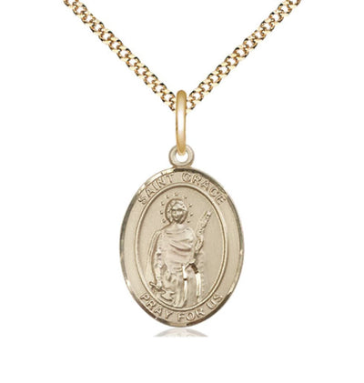 St Grace gold filled oval medal necklace with plated chain, Bliss Manufacturing