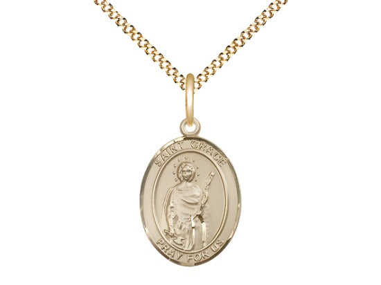 Medium Bliss St Grace Gold-filled Oval Medal Necklace,