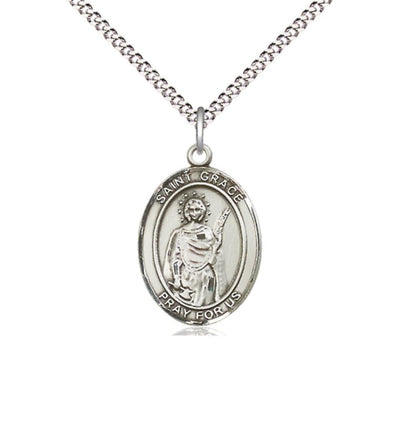 Medium St Grace Pewter Oval Medal Necklace, Bliss Manufacturing