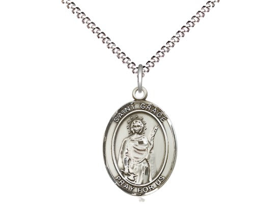 Medium Bliss St Grace Pewter Oval Medal Necklace,