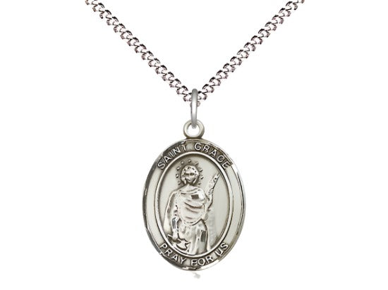 Medium Bliss St Grace Sterling Silver Oval Medal Necklace w/Plated Chain,