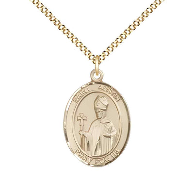 Medium Saint Austin 14kt Gold-filled Oval Medal Pendant with Gold-plated Curb Chain in Deluxe Gift Box | Bliss Manufacturing