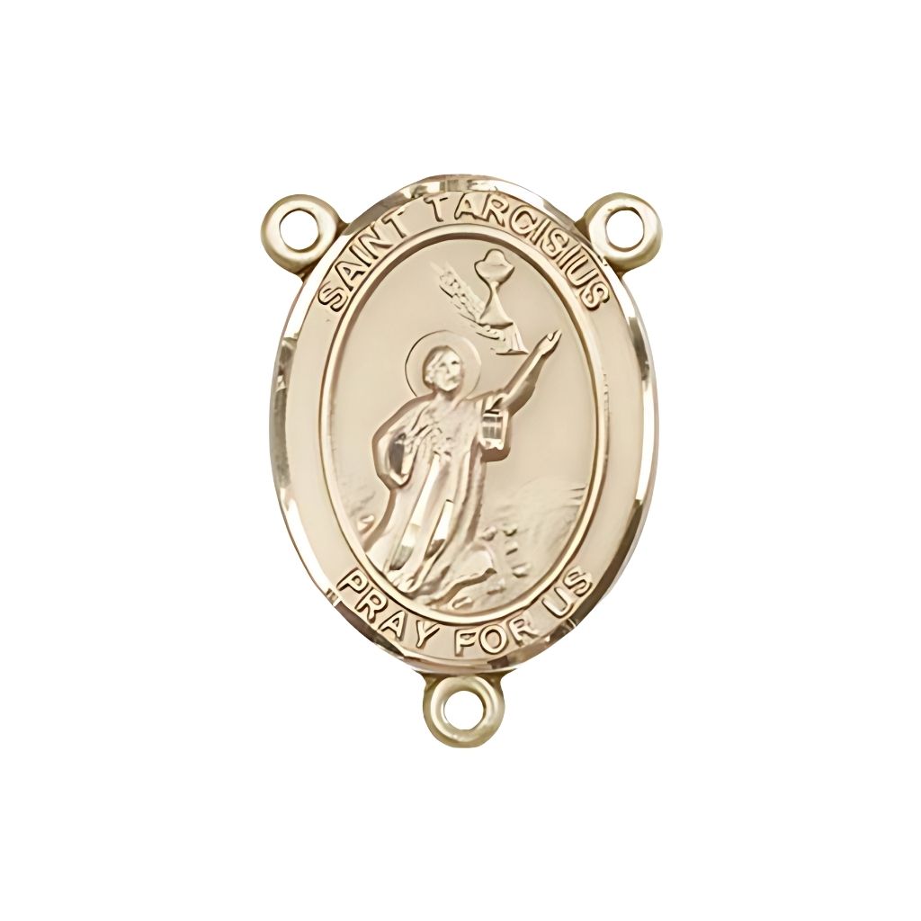 Bliss St. Tarcisius Engravable Gold Rosary Centerpiece, Measures 3/4-inch tall by 1/2-inch wide