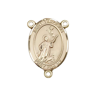 St. Tarcisius Engravable Gold Rosary Centerpiece, Measures 3/4-inch tall by 1/2-inch wide, Bliss Manufacturing
