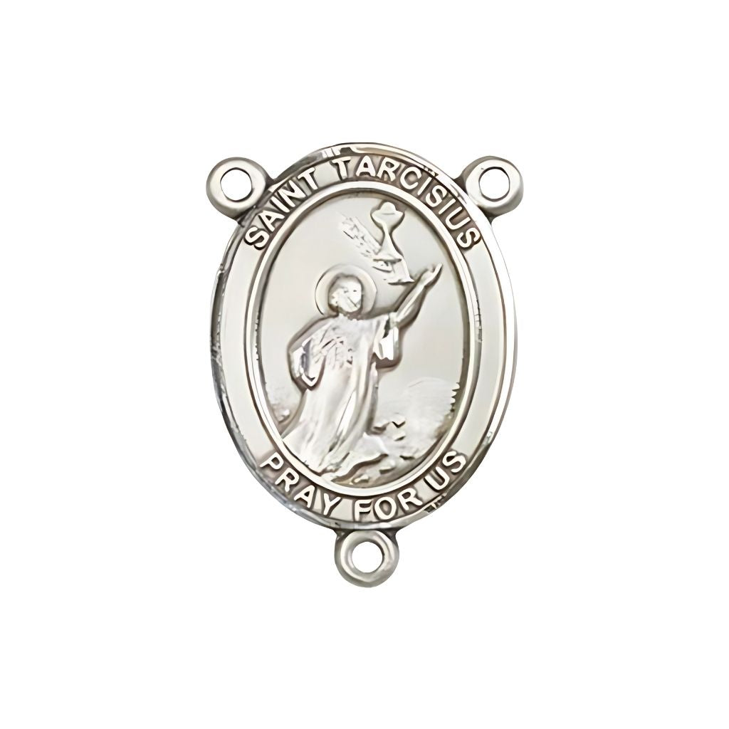 Bliss St. Tarcisius Engravable Silver Rosary Centerpiece, Measures 3/4-inch tall by 1/2-inch wide