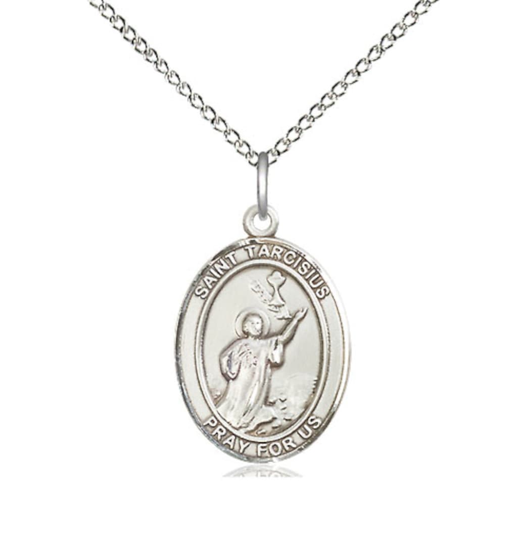 Bliss St Tarcisius Sterling Silver Oval Medium Medal Necklace with Sterling Silver  Chain,