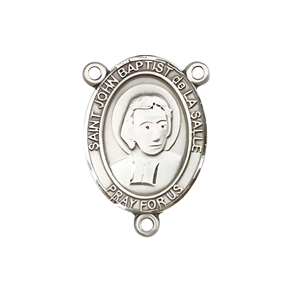 Bliss St. John Baptist de la Salle Engravable Rosary Centerpiece in Sterling Silver,