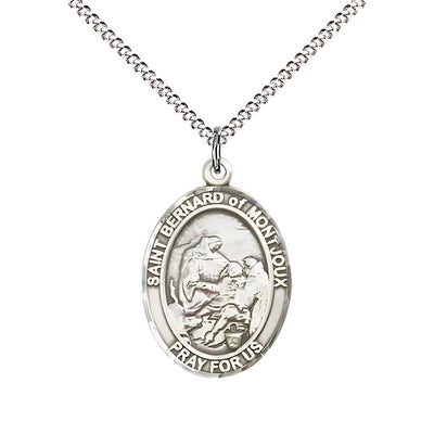 Medium Saint Bernard of Montjoux Pewter Oval Medal Pendant with 18" Rhodium-plated Curb Chain in Deluxe Gift Box | Bliss Manufacturing