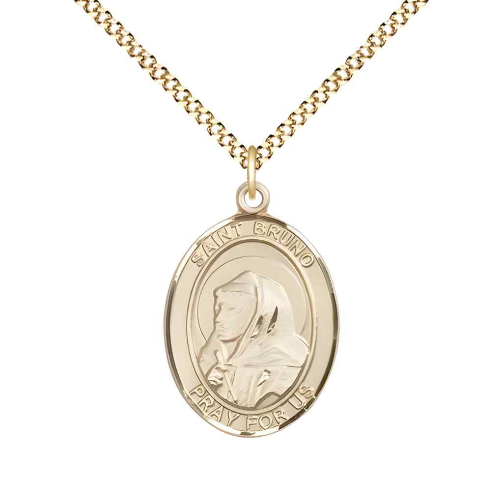 Medium Saint Bruno 14kt Gold-filled Oval Medal Pendant with Gold-plated Curb Chain with Deluxe Gift Box | Bliss Manufacturing
