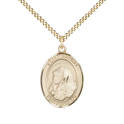 Medium Saint Bruno 14kt Gold-filled Oval Medal Pendant with Gold-plated Curb Chain with Deluxe Gift Box | Bliss Manufacturing