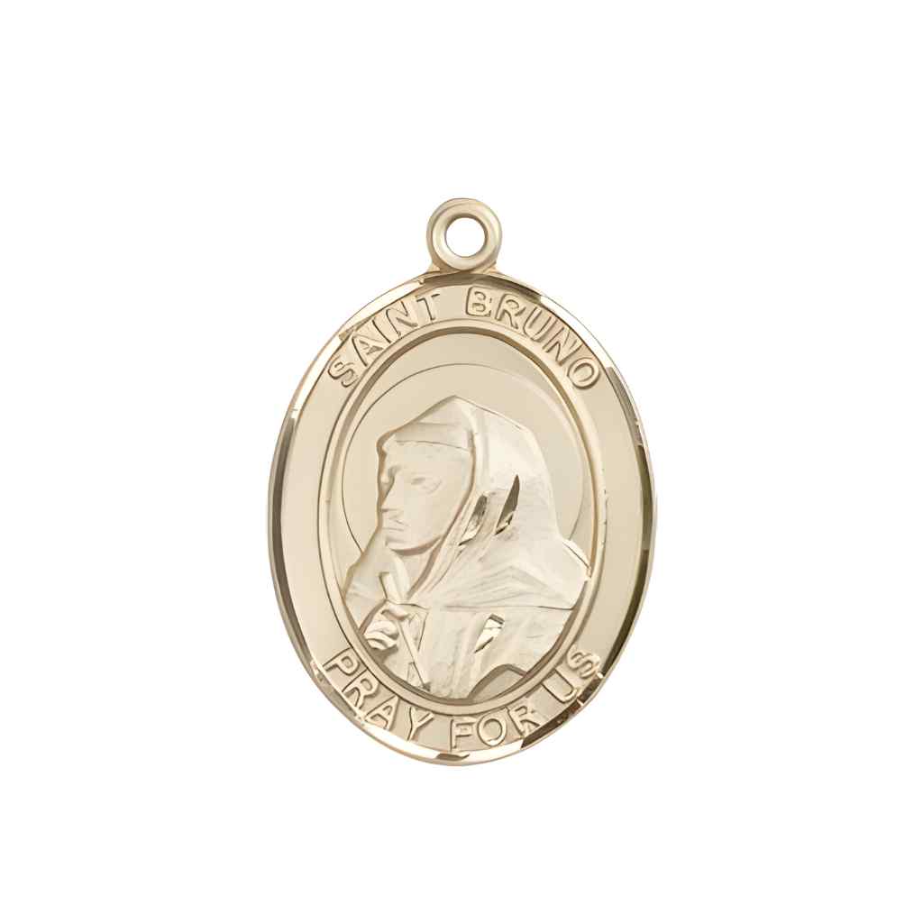Medium Saint Bruno 14kt Gold Oval Medal Pendant comes with Deluxe Gift Box | Bliss Manufacturing