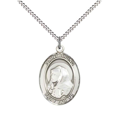 Medium Saint Bruno Pewter Oval Medal Pendant with Rhodium-plated Curb Chain with Deluxe Gift Box | Bliss Manufacturing