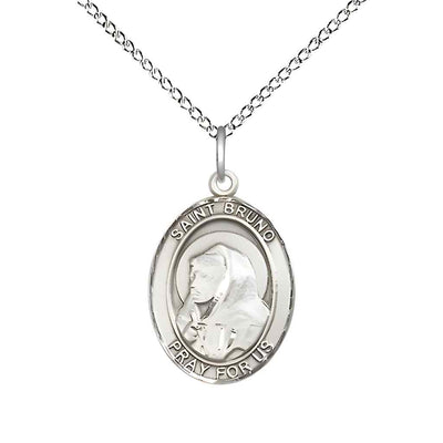 Medium Saint Bruno Sterling Silver Oval Medal Pendant with Sterling Silver Curb Chain with Deluxe Gift Box | Bliss Manufacturing
