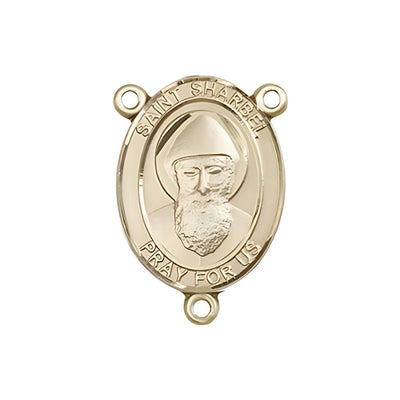 St. Sharbel Engravable Gold Rosary Centerpiece, Measures 3/4-inch tall by 1/2-inch wide, Bliss Manufacturing