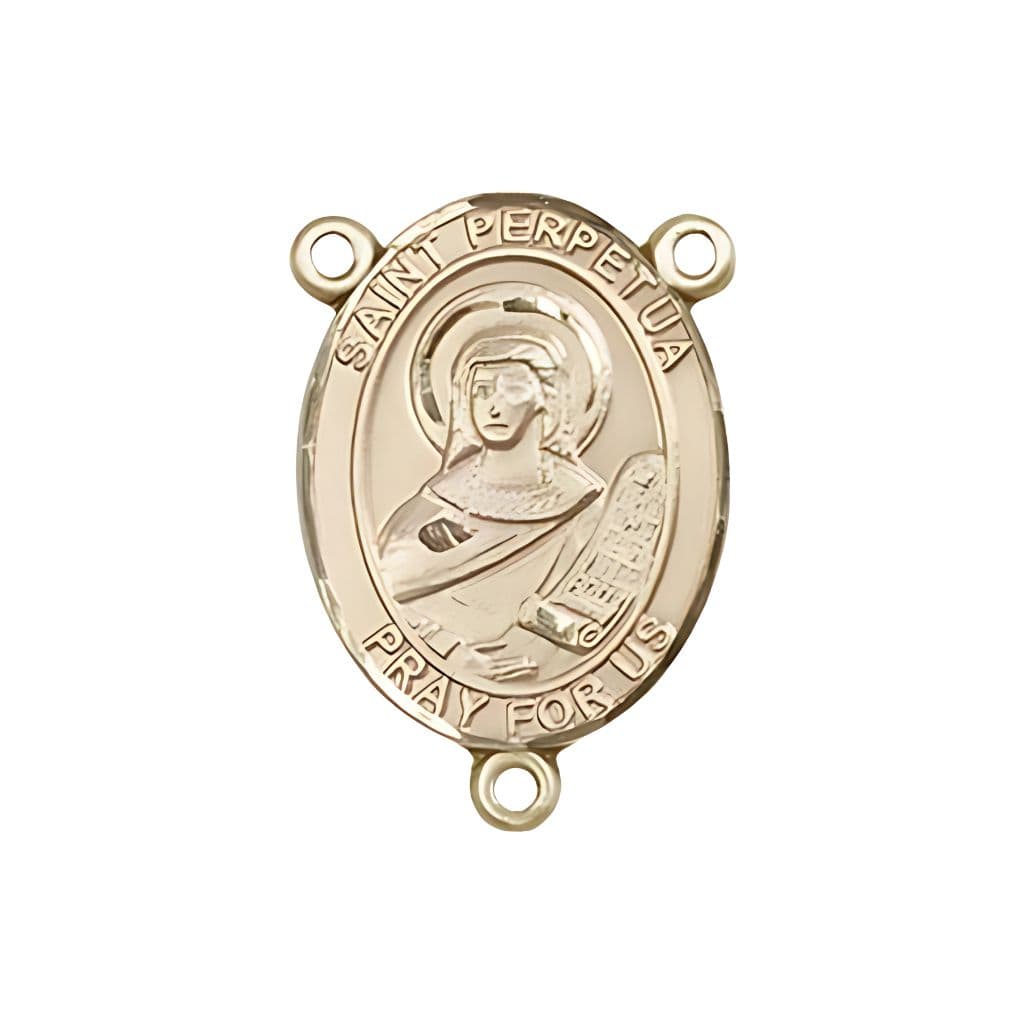 Bliss St. Perpetua Engravable Gold Rosary Centerpiece, Measures 3/4-inch tall by 1/2-inch wide