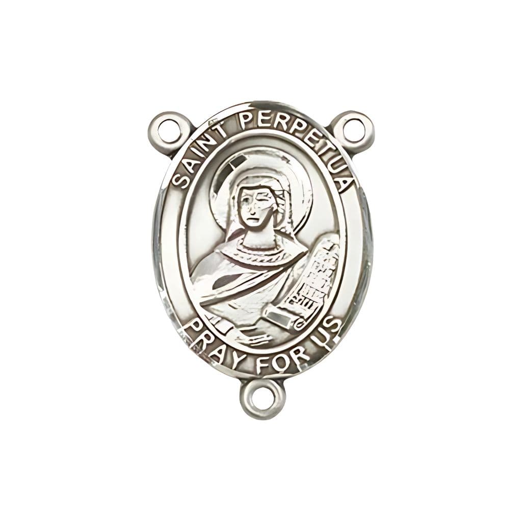 Bliss St. Perpetua Engravable Silver Rosary Centerpiece, Measures 3/4-inch tall by 1/2-inch wide