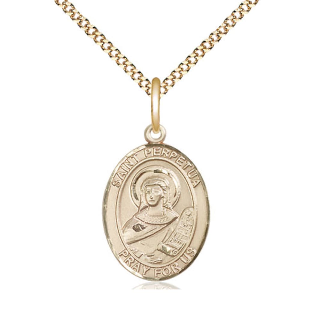 Bliss St Perpetua Gold-filled Oval Engravable Medium Medal Necklace w/Plated Chain,