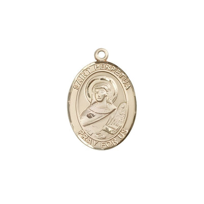 St. Perpetua 14kt Gold Oval Medal Pendant, Measures 3/4-inch tall by 1/2-inch wide. Deluxe Gift Box, Bliss Manufacturing