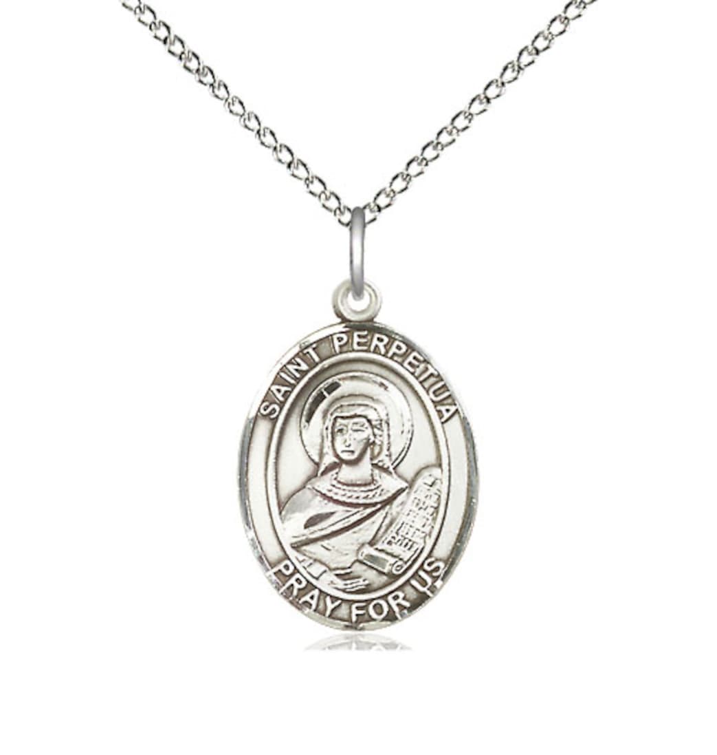 Bliss St Perpetua Sterling Silver Oval Medium Medal Necklace w/Sterling Chain,