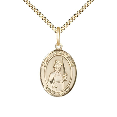 St. Wenceslaus 14kt Gold-filled Oval Medal Pendant with Gold-plated Chain, Measures 3/4-inch tall by 1/2-inch wide, Bliss Manufacturing