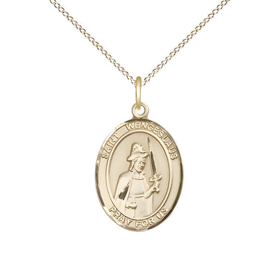 St. Wenceslaus 14kt Gold-filled Oval Medal Pendant with Gold-filled Chain, Measures 3/4-inch tall by 1/2-inch wide, Bliss Manufacturing