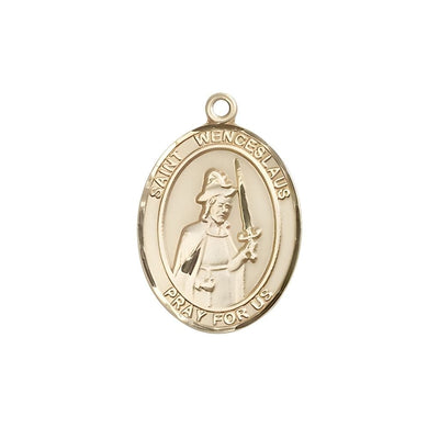 St. Wenceslaus 14kt Gold Oval Medal Pendant, Measures 3/4-inch tall by 1/2-inch wide, Bliss Manufacturing