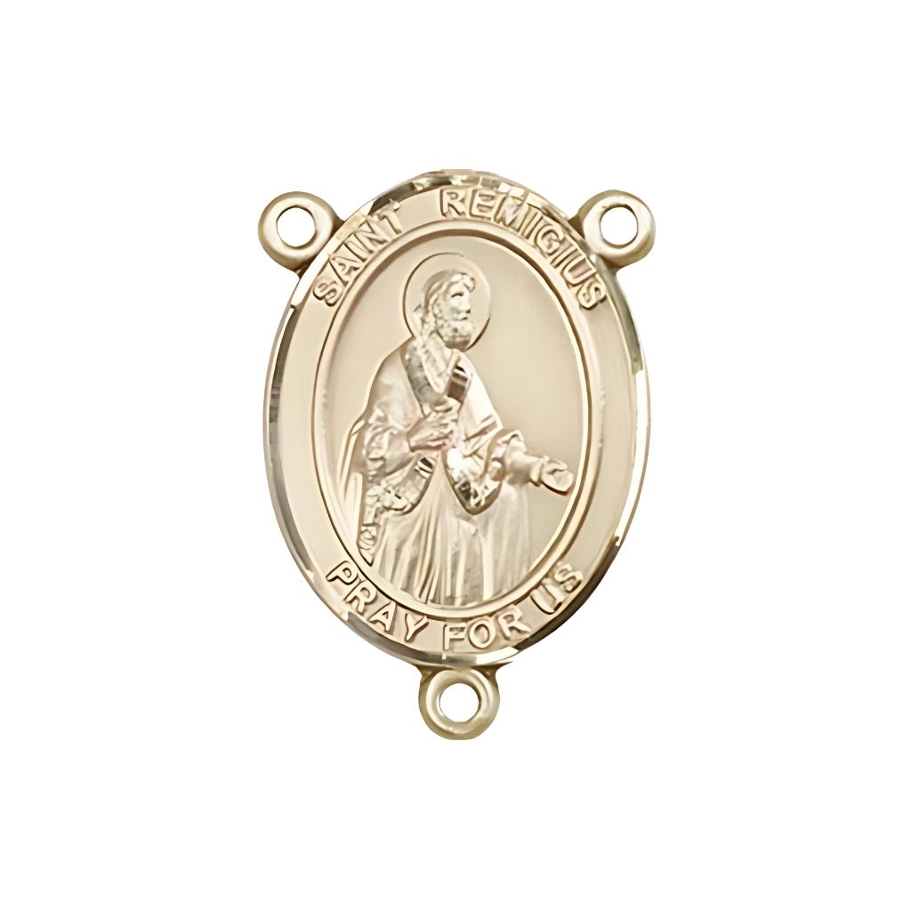Bliss St. Remigius of Reims Engravable Gold Rosary Centerpiece, Measures 3/4-inch tall by 1/2-inch wide