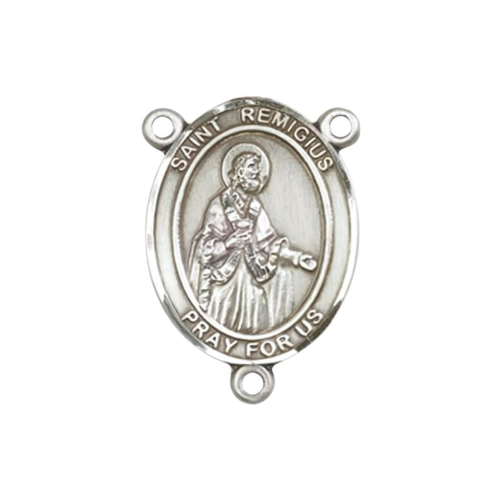 Bliss St. Remigius of Reims Engravable Silver Rosary Centerpiece, Measures 3/4-inch tall by 1/2-inch wide