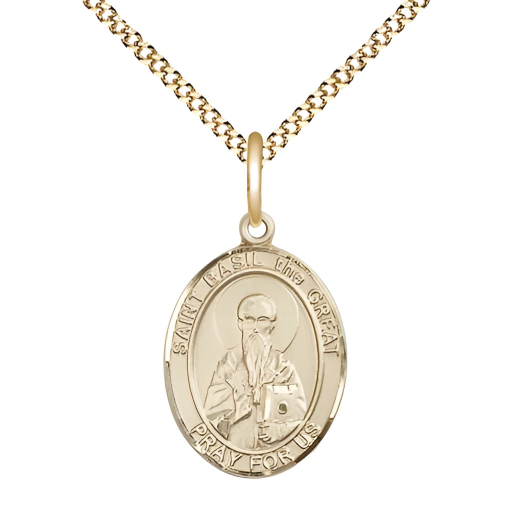 St. Basil the Great Gold-filled Oval Engravable Medal Necklace, 3/4-inch, Plated Chain,