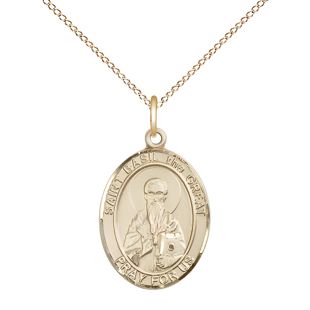 St. Basil the Great Gold-filled Oval Engravable Medal Necklace, 3/4-inch, Gold-filled Chain,