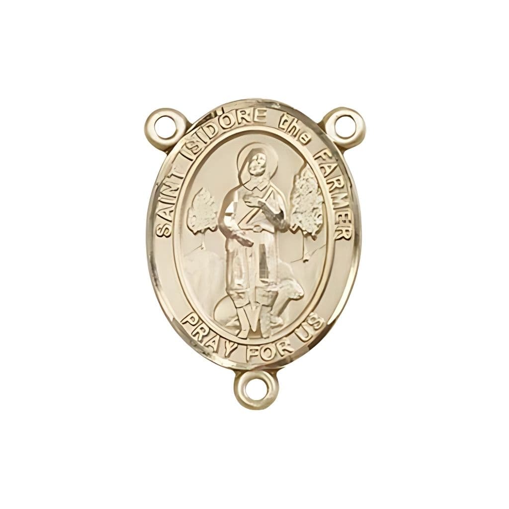 Bliss St. Isidore the Farmer Engravable Rosary Centerpiece in Gold, 3/4-inch,