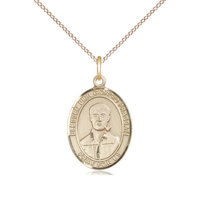 14kt Gold Blessed Pier Giorgio Frassati Pendant on a 14kt Gold Light Curb Chain, Bliss Manufacturing