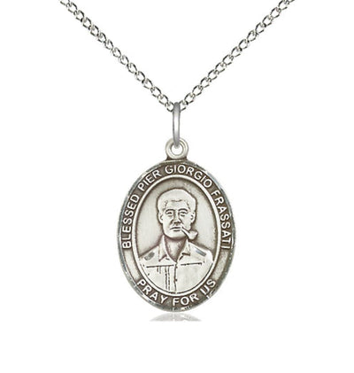 Sterling Silver Blessed Pier Giorgio Frassati Pendant on a Sterling Silver Light Curb Chain, Bliss Manufacturing