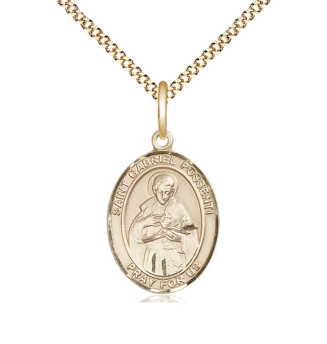 Bliss St Gabriel Possenti Plated Oval Medium Medal Necklace w/24-in Plated Chain,