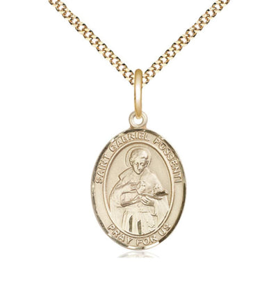 St Gabriel Possenti Plated Oval Medium Medal Necklace w/24-in Plated Chain, gold-filled, Bliss Manufacturing