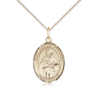 St Gabriel Possenti 14kt Gold Oval Medium Medal with 14kt Gold Curb Chain, Bliss Manufacturing