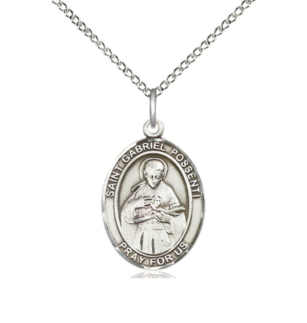 Bliss St Gabriel Possenti Sterling Silver Oval Medium Medal Necklace with 18-in Sterling Chain,