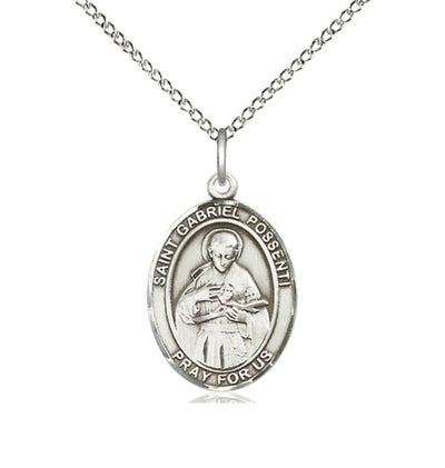 St Gabriel Possenti Sterling Silver Oval Medium Medal Necklace with 18-in Sterling Chain, Bliss Manufacturing