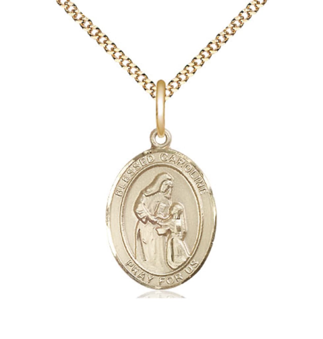 Bliss Blessed Caroline Gerhardinger Gold-filled Oval Engravable Medium Medal Necklace,