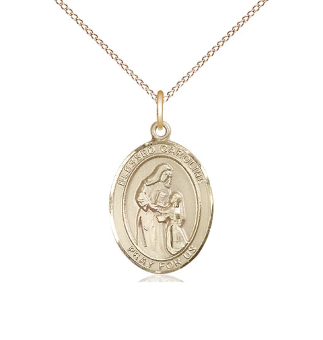 Bliss Medium 14kt Gold Filled Blessed Caroline Gerhardinger Pendant on a Gold Filled Light Curb Chain,