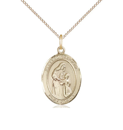 Medium 14kt Gold Filled Blessed Caroline Gerhardinger Pendant on a Gold Filled Light Curb Chain, Bliss Manufacturing